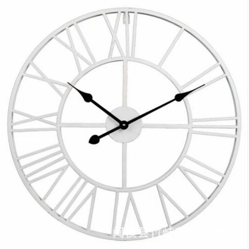 40/47/60/80cm Moderne 3D Große retro Schwarz Eisen Runde Kunst Hohl Metall Wanduhr nordisch Römischen Ziffern Uhr Heimat Dekoration: 60cm Weiß