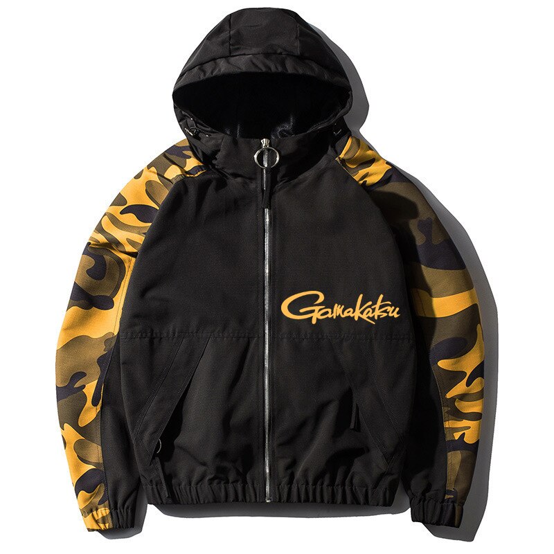 Fishing Jacket Men Camouflage Fishing Shirt Long Sleeve Loose Spring Autumn Fishing Clothing Hooded Zipper Outdoor Casual Wear: M