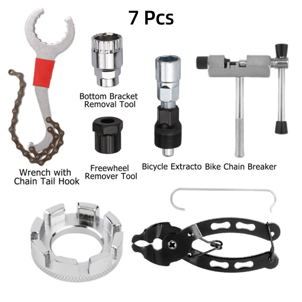 Bicycle Repair Tools Bike Chain Breaker Cutter Bicycle Bottom Bracket Remover Crank Extractor Puller Wrench Flywheel Removal: 7 PCS Repair Tools