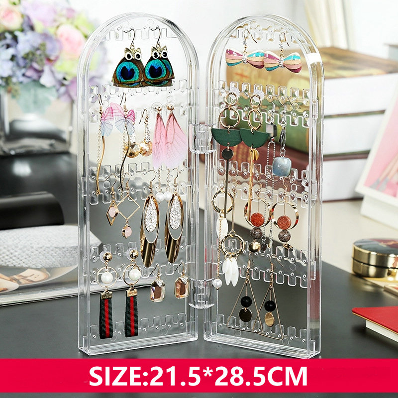 Earring Holder Organizer Jewelry Organiser Stand Foldable Screen Necklace Rack Multi-Purpose Dressing Tablet Jewelry Holder: WHITE