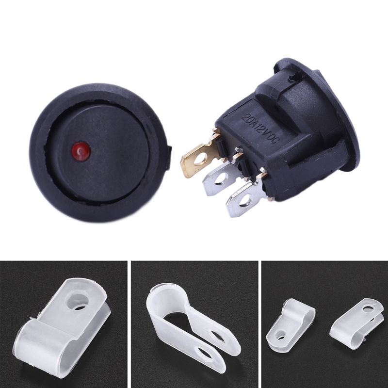 20Pcs 12V 20a Amps On/Off/ 3 Position Terminal Round Rocker Led Toggle Switch Blue &amp; Red &amp; 100Pcs R Type Fastener Harness 6.4Mm