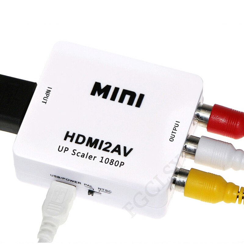 FGCLSY-convertidor HDMI a AV, adaptador escalador HDMI a RCA AV/CVSB L/R Video 1080P mini HDMI2AV compatible con NTSC y PAL