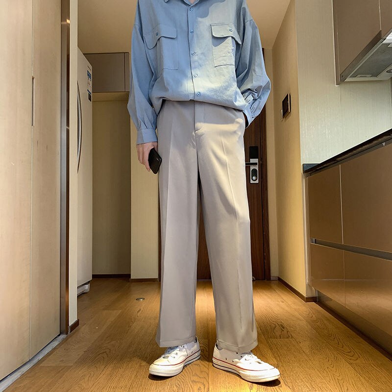 Pantalon droit décontracté en trois dimensions pour jeunes, couleur unie, populaire au printemps et en automne: Kaki peu profond / M