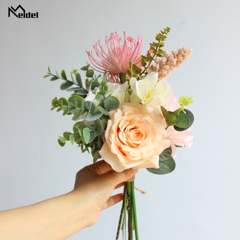 Meldel 6 Hoofd Zijde Rose Pioenbloem Wedding Bouquet Home Decoratie Kunstmatige Eucylaptus Zijden Bloemen Luxe Home Decor Flores