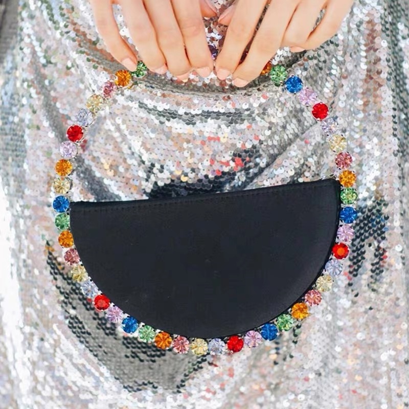 Bolso de noche Circular con diamantes de imitación para mujer, bolsa de mano con asa redonda, colorida, PARA CENA