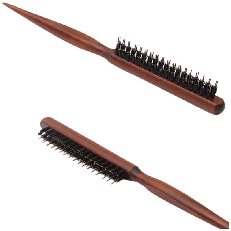 Wood Handle Natural Boar Bristle Hair Brush Fluffy Comb Hairdressing Barber Wood-color