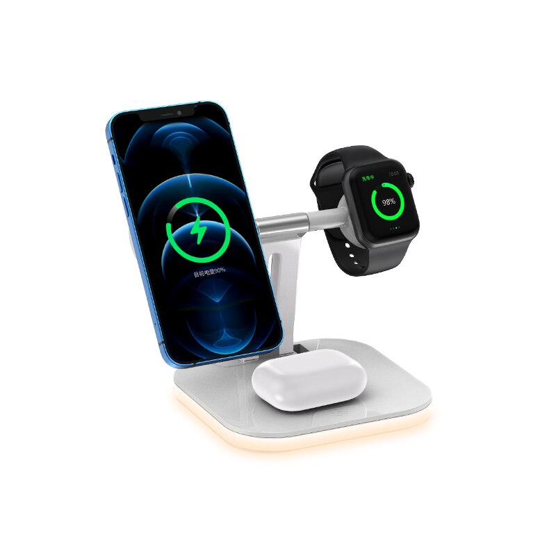 Qi magnetisches 3 in wireless-ladegerät für iphone 12 pro max 2 1 15w induktions-schnellladestationen für iwatch und airpods: Weiß
