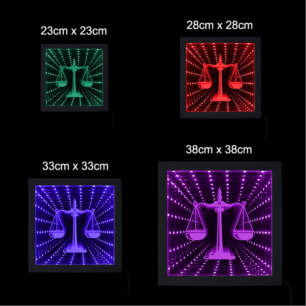 Gesetz Anwalt Skala der Gerechtigkeit 3D Unendlichkeit Spiegel Firma Anwalt Büro Gerichtsgebäude Beleuchtung LED Wirbel Tunnel Interstellare Spiegel