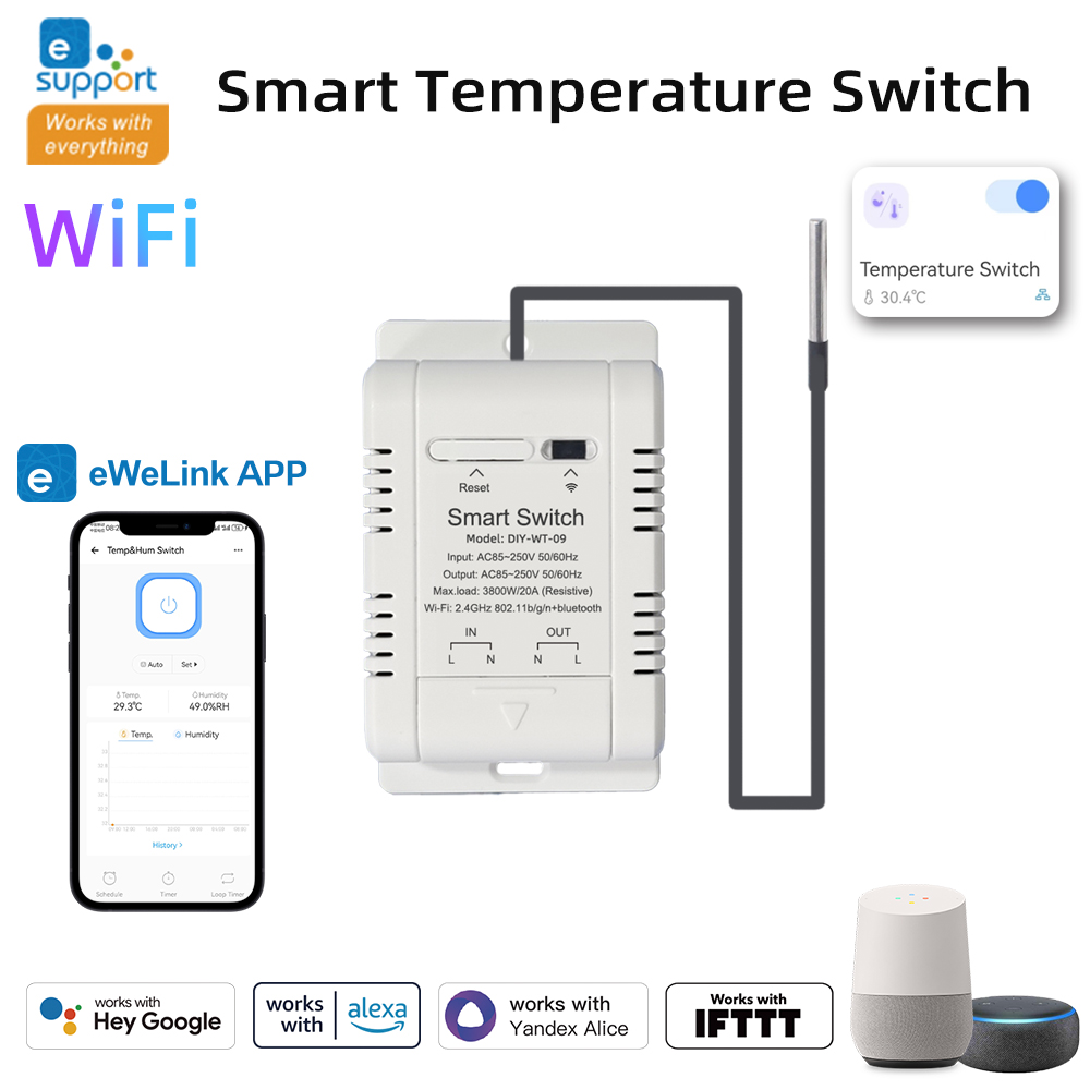 Ewelink wifi temperatur- og fugtighedssensor sikkerhed hjemmeautomation indendørs overvågning termometer fungerer med alexa google