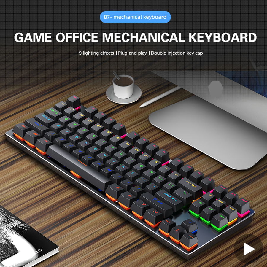 Podświetlana klawiatura mechaniczna do gier zestaw dla graczy RGB PC USB przewodowa klawiatura klawiatura ergonomiczna klawiatura komputerowa Mini Teclado