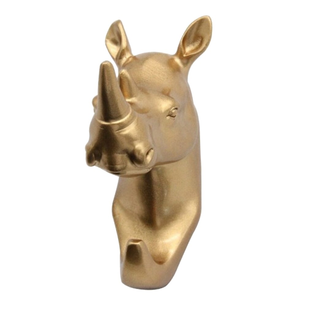 Resina animal cabeça gancho gancho titular rack de montagem na parede decoração para casa ouro: Rhino
