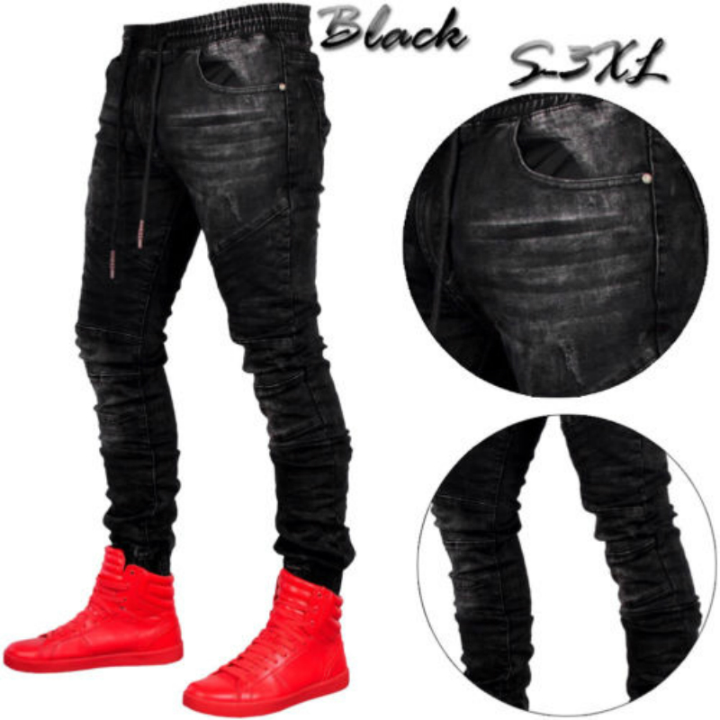 Fashion Brand Skinny Trousers Hem Zip Jeans Ripped Biker Pants