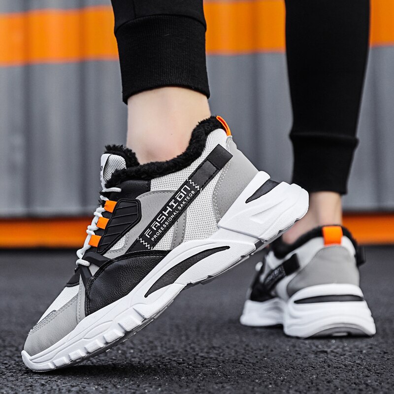 Casual Shoes Winter Men Shoes Walking Shoes Black Shoes For MenKeep Warm Canvas Shoes Men High-top Leather Casual Shoes