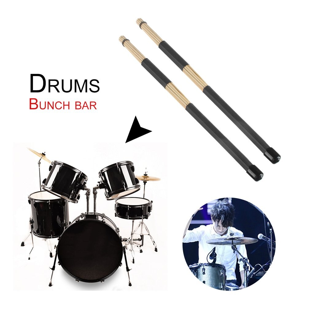 1 Paar Professionele Bamboe Hout Multi-Sticks Jazz Drum Rods Stokken Borstels Drumsticks Drum Accessoires Met Rubberen Handvat