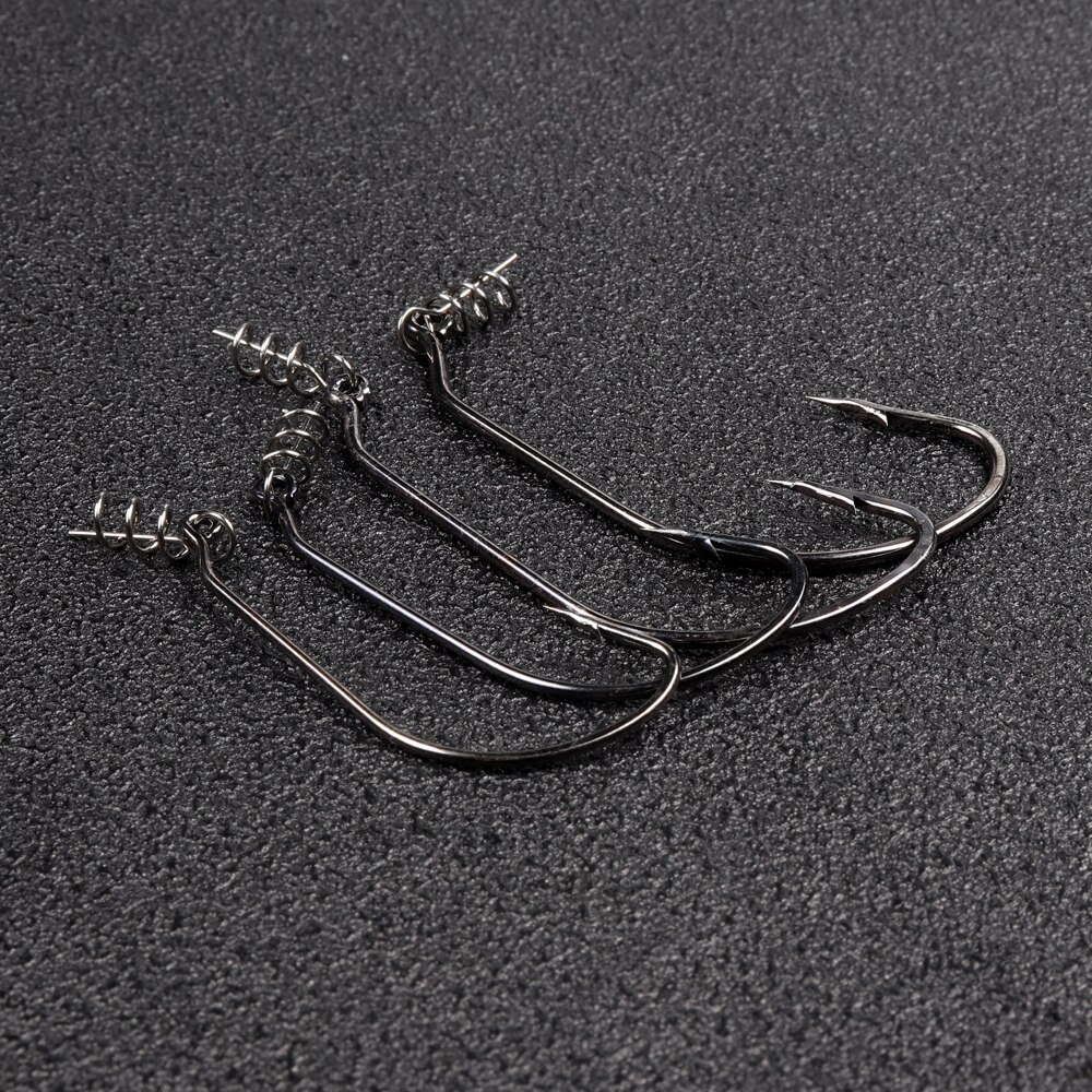 JOHNCOO 20pcs Twist Lock Fishing Hooks Worm Hooks Kit with Centering Pin for Soft Lure Baits 5 Sizes