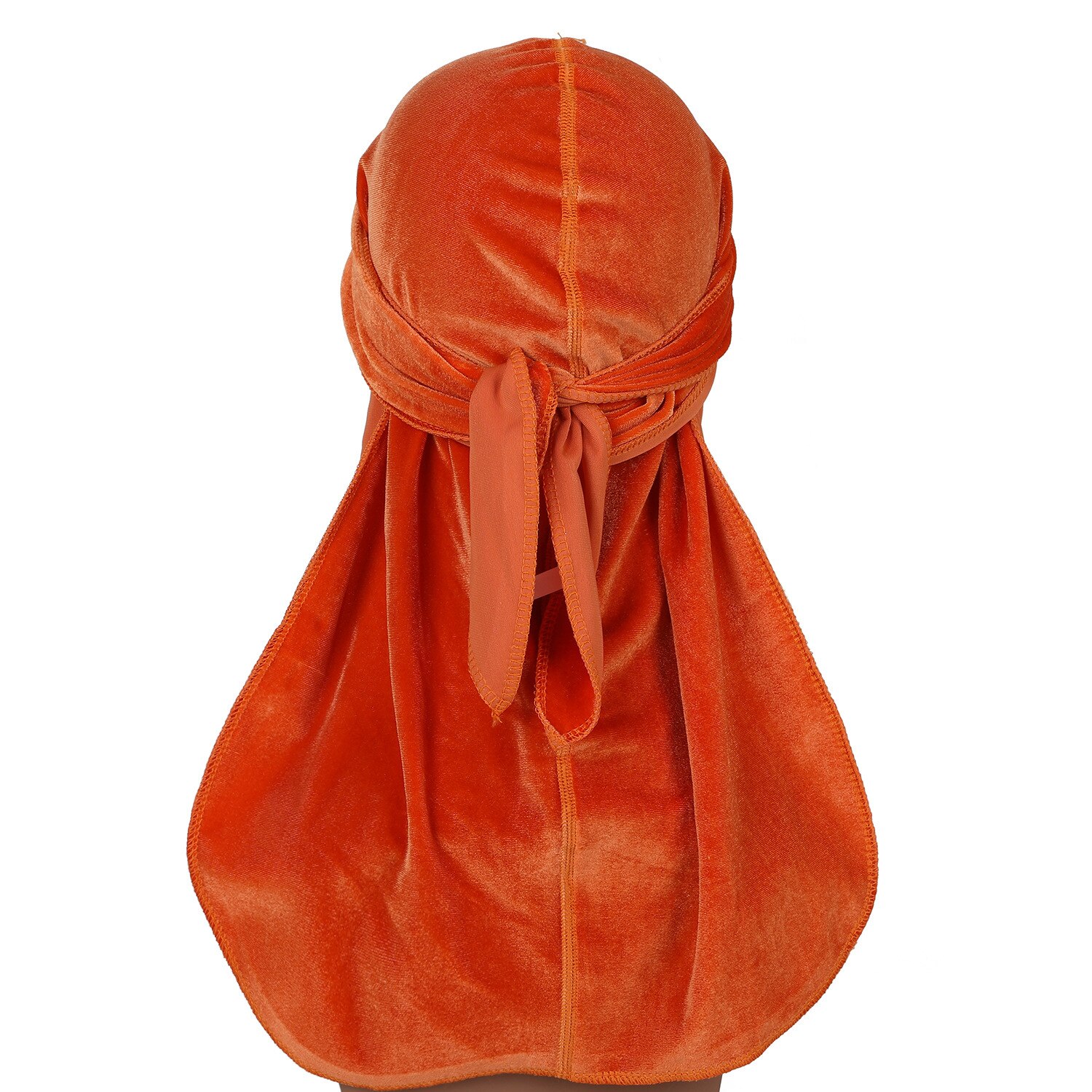 Durag – Bandana respirant en velours pour hommes et femmes, couvre-chef à longue queue, solide, bandeau de basket-ball de rue, Hip hop,: orange