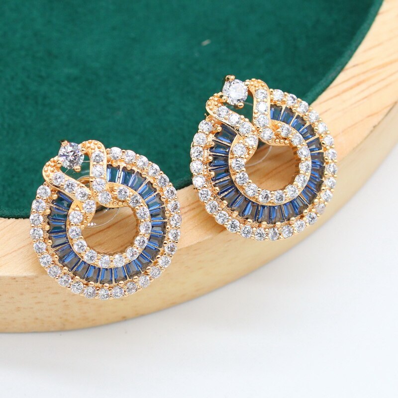 Neuheiten Gold Farbe Schmuck setzt Für Frauen Weiß Blau Schwarz Kristall Ohrringe Halskette Anhänger Ring Weihnachten 3Stck