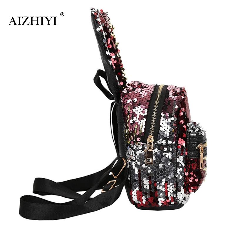 3 pièces/ensemble femmes oreilles de lapin paillettes Mini sac à dos paillettes sacs pour filles adolescente épaule école sac à dos jour embrayage