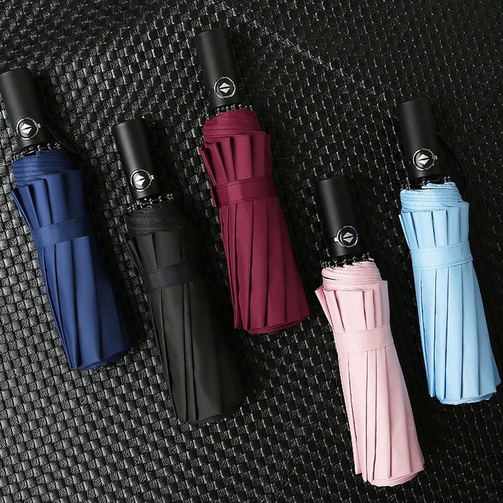 Fully Automatic Folding Black Plastic Men'S Business Umbrella Windproof Reinforcement Rain And Rain Umbrella