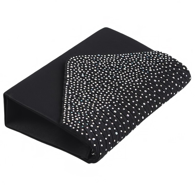 Female Diamond Satin Handbag Ladies Envelope Shoulder Dinner Bag Clutch Party Bags Evening: black