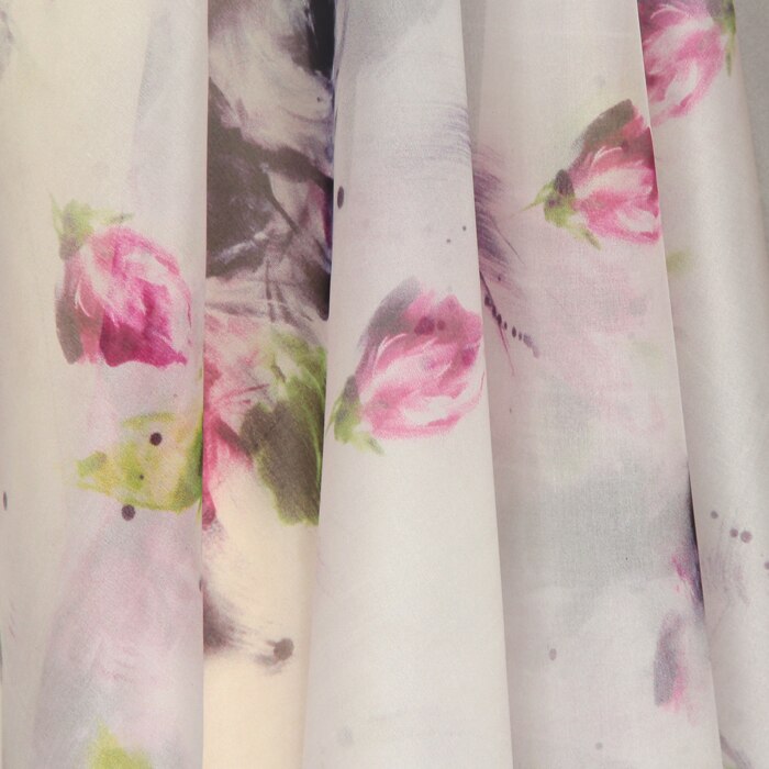 135cm wide 8mm pink floral white stiff silk organza fabric for dress shirt clothes pants D058