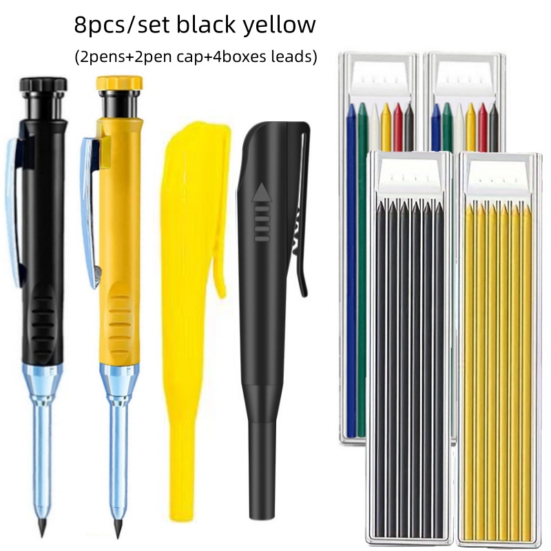 2.8mm Solid Carpenter Pencil with Pencil Cap and Built-in Sharpener for Deep Hole Mechanical Pencil scribing Marking Woodworking: Yellow