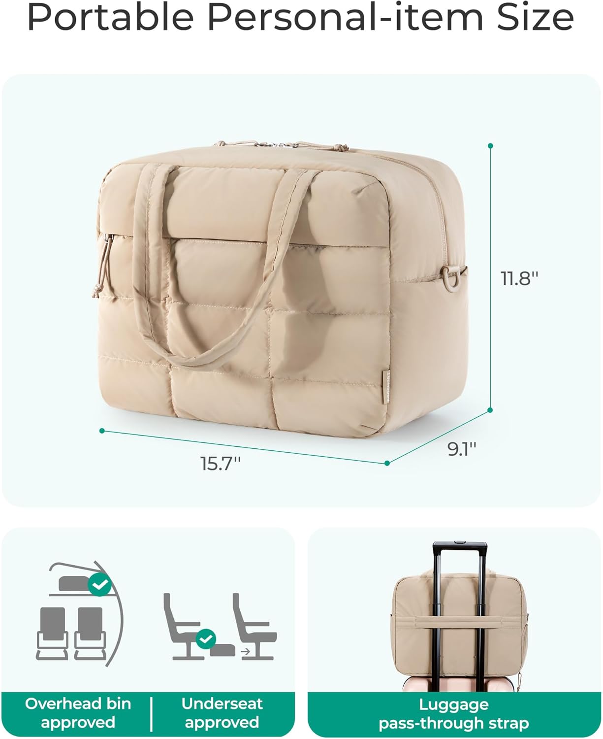 BAGSMART Reise-Seesack, kleine Sporttasche, Puffer-Tragetasche, Weekender-Taschen für Damen, zum Tragen über Nacht, persönlicher Gegenstand, Reisetasche für Reisen