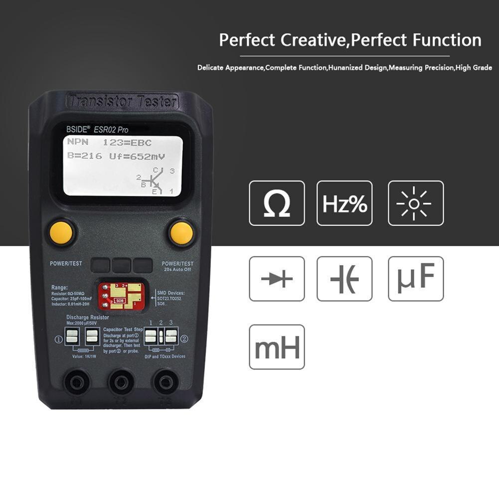 BSIDE ESR02 pro Multi-purpose Transistor Tester Diode Triode Capacitance Resistor Meter MOS/PNP/NPN SMD Tester