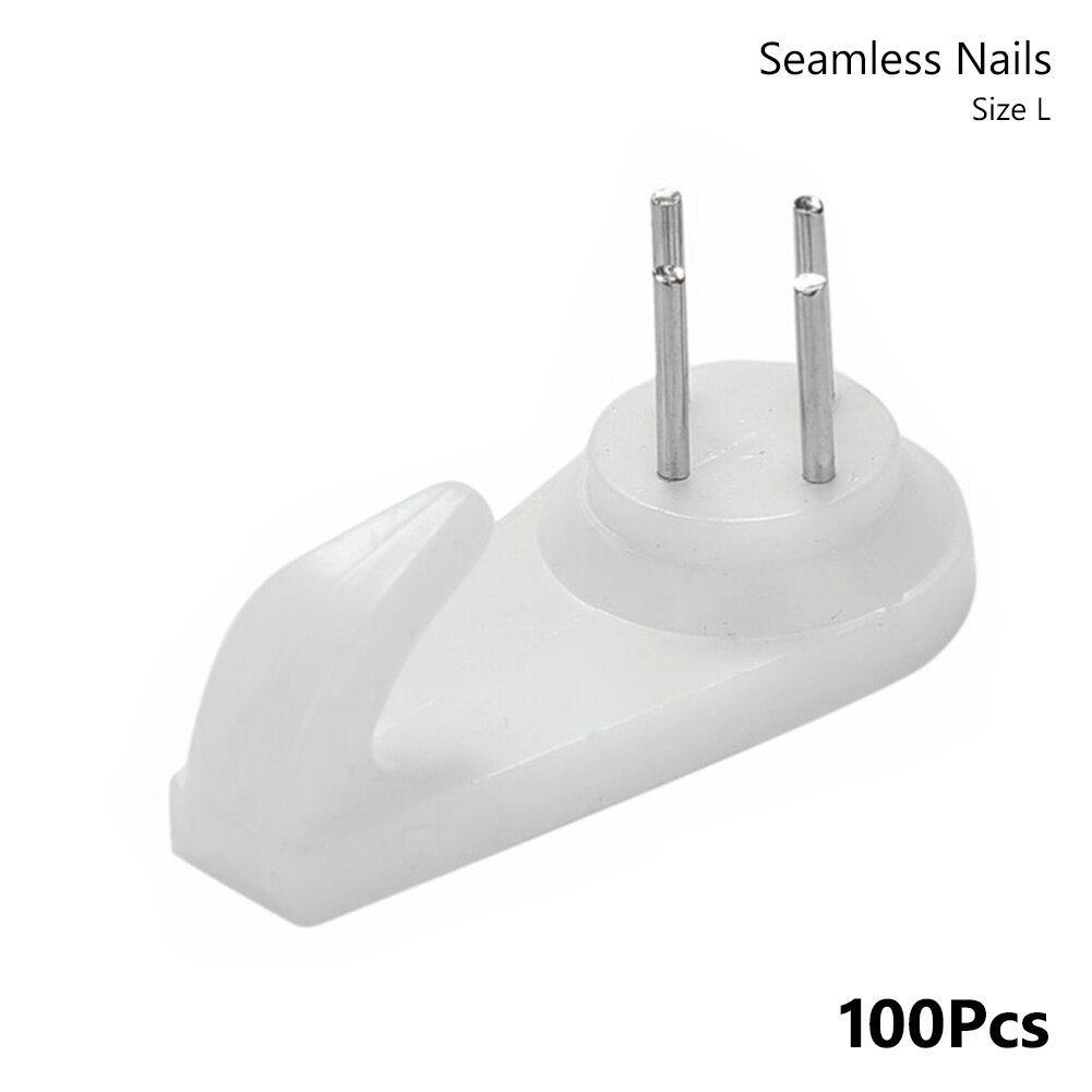 100pcs White Plastic Invisible Wall Mount Picture Photo Clock Frame Hook Hanger Seamless Needle Nail Home Decor: 40x19x9mm 100Pcs