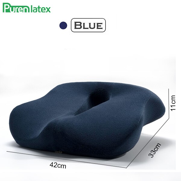 Purenlatex pute på stol ortopedisk pute coccyx pute bilsete forhindre hemoroider behandle minneskum sakte returtrykk: Blå
