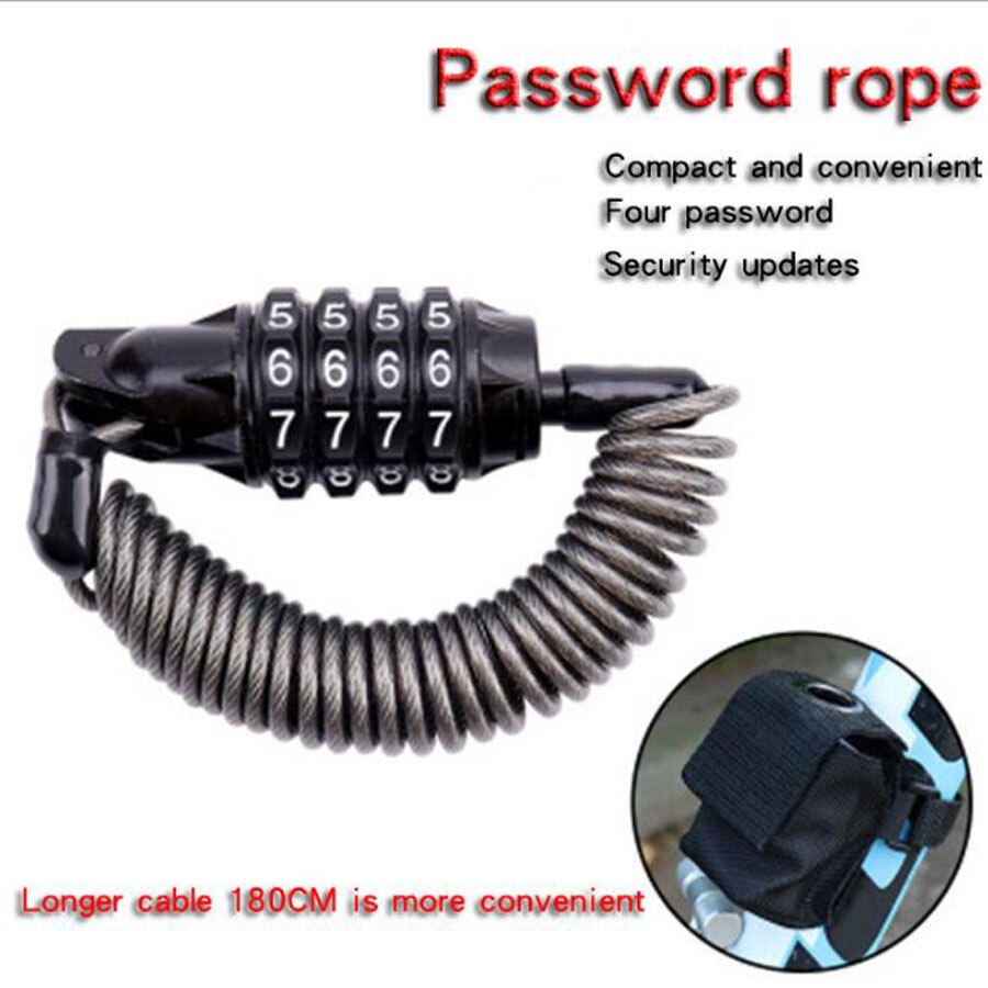 Durable Mini Portable Anti-theft Bicycle Dock Lock Code 4 Digits Password Combination Disc Lock Cable Security Lock
