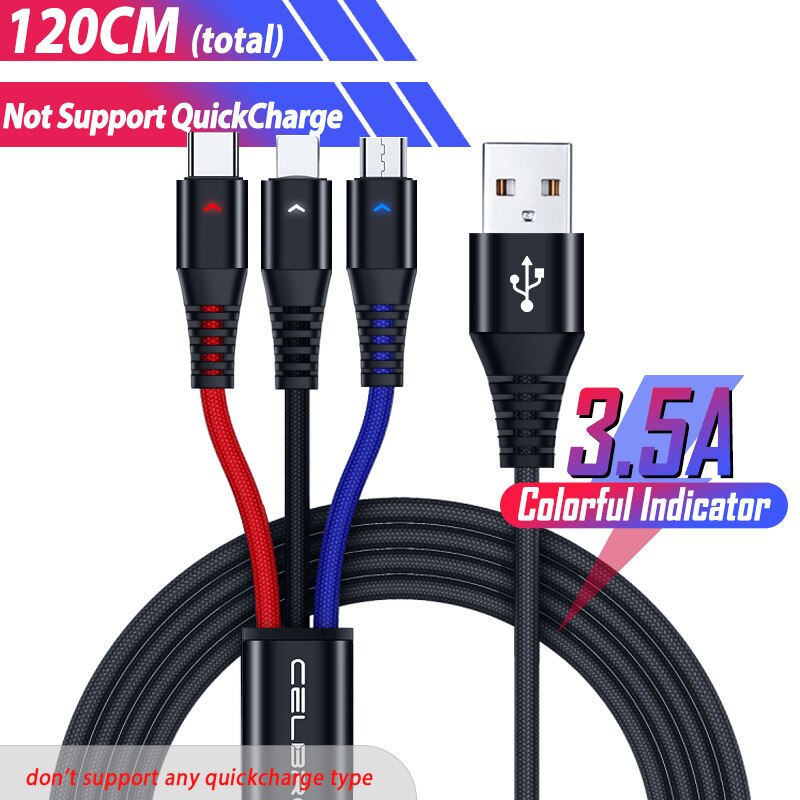 3.5a 3 em 1 tipo de cabo usb do diodo emissor de luz cabo de c microusb o telefone que carrega o cabo micro usb c multi tipo-c cabo do telefone para huawei p30 pro lite: 1.2m