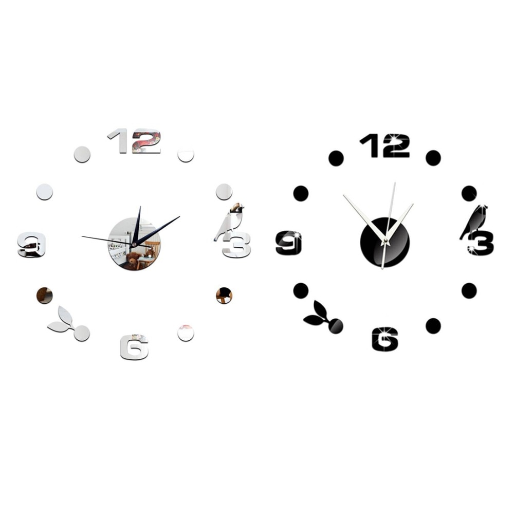 Morden Clock Watch Wall Clocks 3D DIY Black Bird Acrylic Mirror Stickers Home Decoration Living Room Quartz Needle