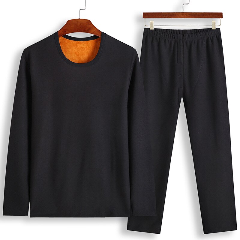 Pyjama à col rond pour hommes, ensemble de sous-vêtements thermiques, en peluche, épais, taille élastique, grande taille, 8XL,: black / 5XL