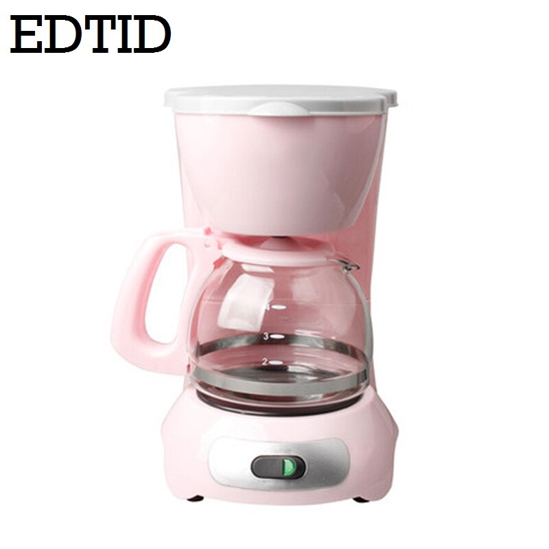 EDTID Automatic Electric Latte Espresso Coffee Maker Mini 0.6L Moka Drip Cafe American Coffee Brewing Machine Tea Pot Boiler EU: Pink