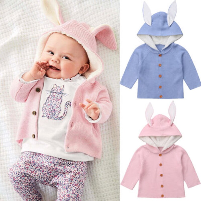 Pudcoco-Cardigans tricotés à capuche | Pull à oreilles 3D pour -né fille et garçon, vêtements d'extérieur