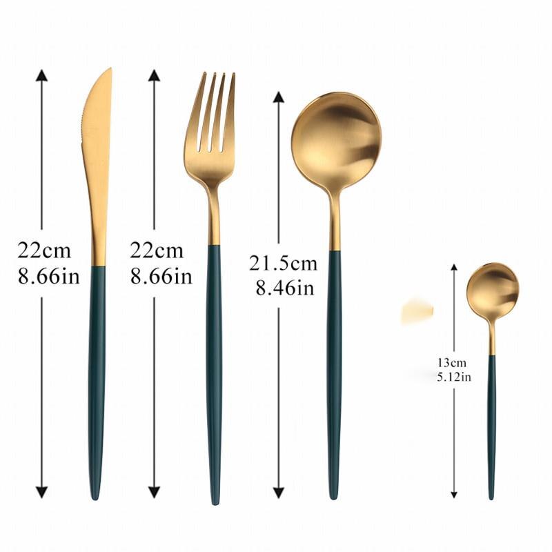 4 Pieces Gold Matte Cutlery Set Dinnerware Set Stainless Steel Green Flatware Set Tableware Knife Spoon Teaspoon Kitchen Set