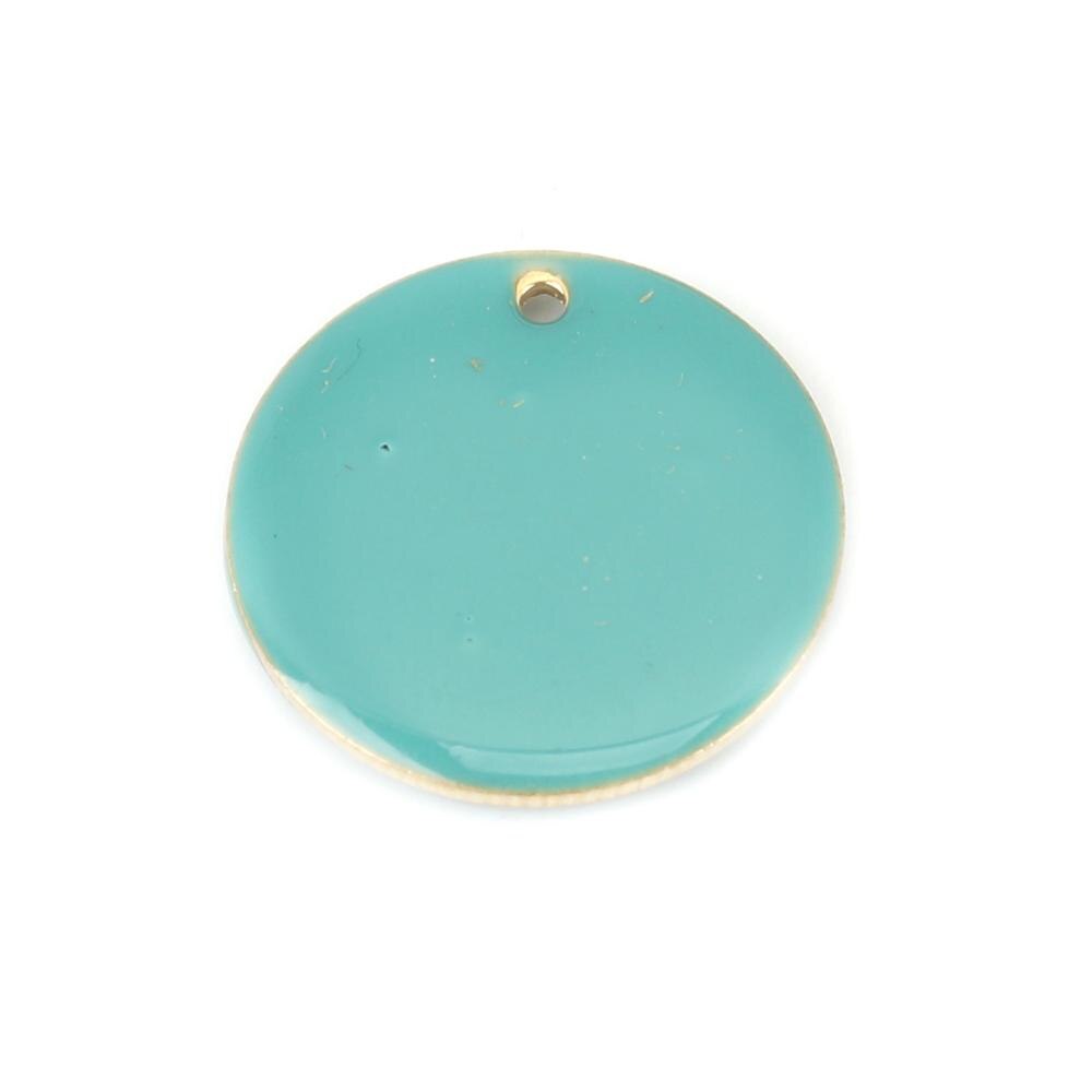 Doreen Box Copper Enamelled Sequins Charms Gold Color Metal Candy Color Round Pendants Jewelry 20mm Dia., 5 PCs: Lake Blue