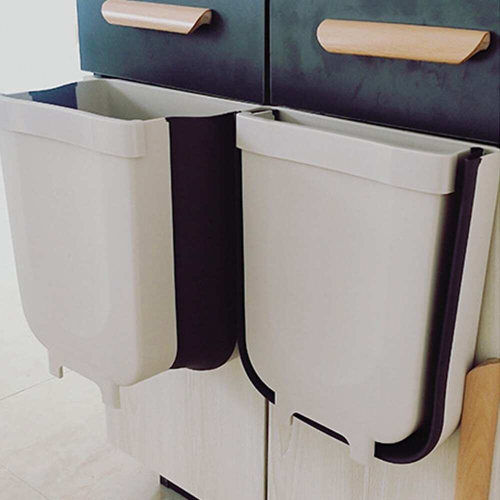 1PC Folding Waste Bin Kitchen Cabinet Door Hanging Trash Bin Trash Can Wall Mounted Trashcan for Bathroom Toilet Waste Storage
