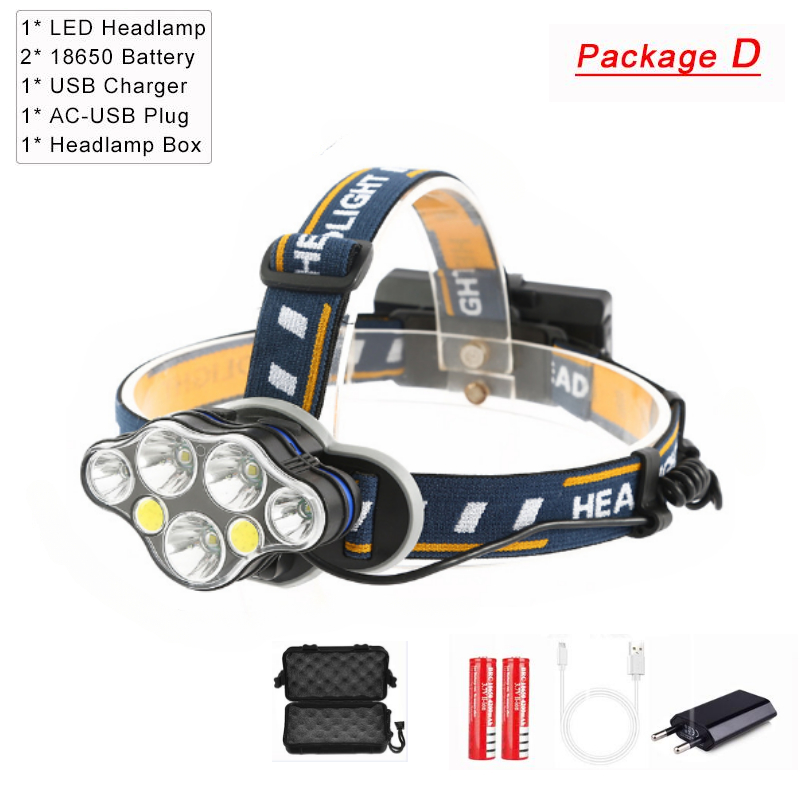 Krachtige Led Koplamp Usb Oplaadbare Koplamp 7 Led Vissen Koplamp 8 Modi Hoofd Zaklamp Waterdichte Camping Hoofdlamp: RGB