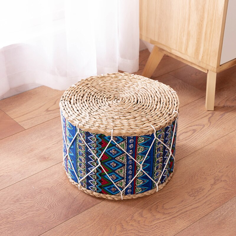 Nordique Simple fait main Futon coussin japonais Tatami paille tissu tabouret rembourré rond baie fenêtre bohème tapis: 05 / 30x30x20cm