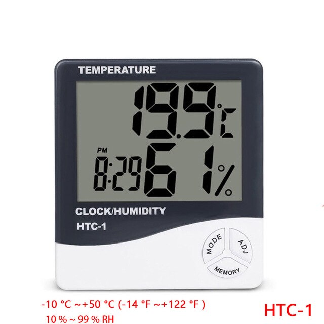 Digital LCD Electronic Ambient Thermometer Humidity Meter Hygrometer Weather Station Aquarium Bathroom Indoor With Alarm Clock: HTC-1