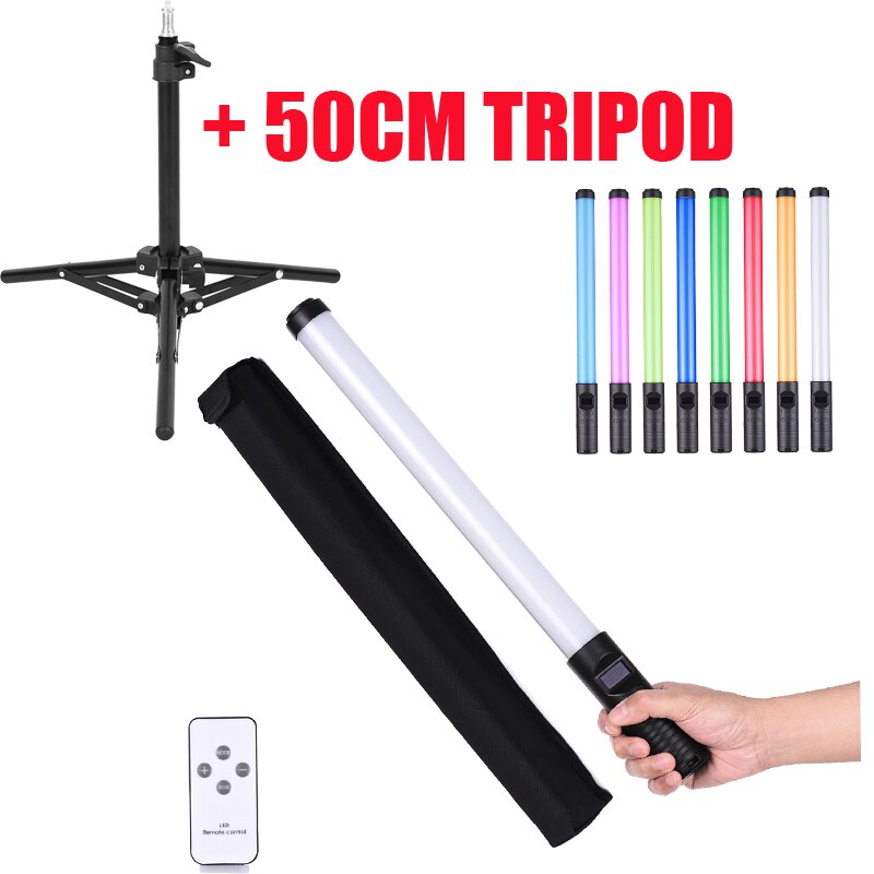 Rgb Handheld Led Light Wand 20W Fotografie Lamp Met Statief Bi-Kleur Temperatuur 3000K-6500K met Draagtas Afstandsbediening: 50cm Tripod