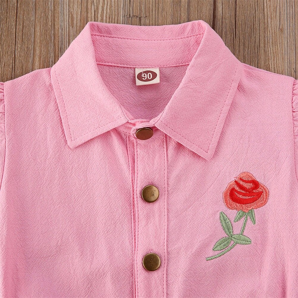 Kids Baby Meisje Romper Peuter Korte Mouw Overalls met borduurwerk Outfit Kleding