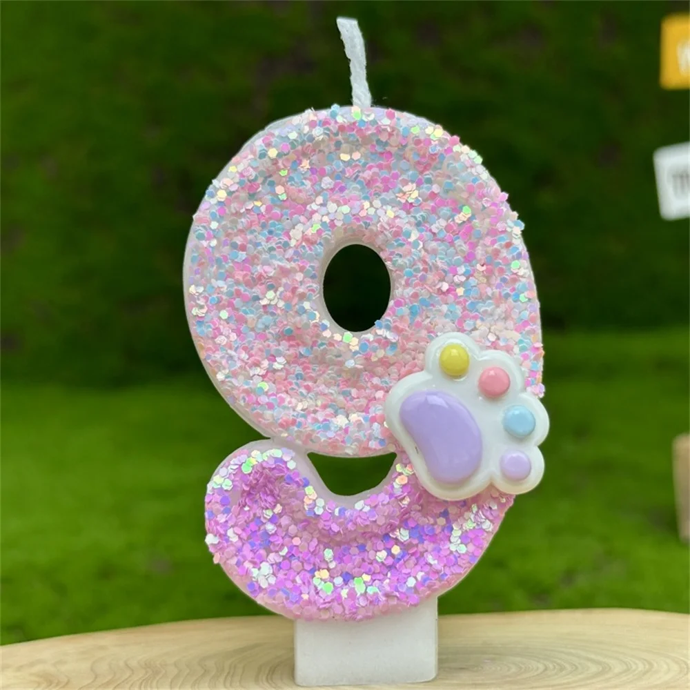 3D Number Candles Cake Decorating Glitter Pink Claw Theme Number Candles Cake Topper Birthday Party Cake Decoration: Orange