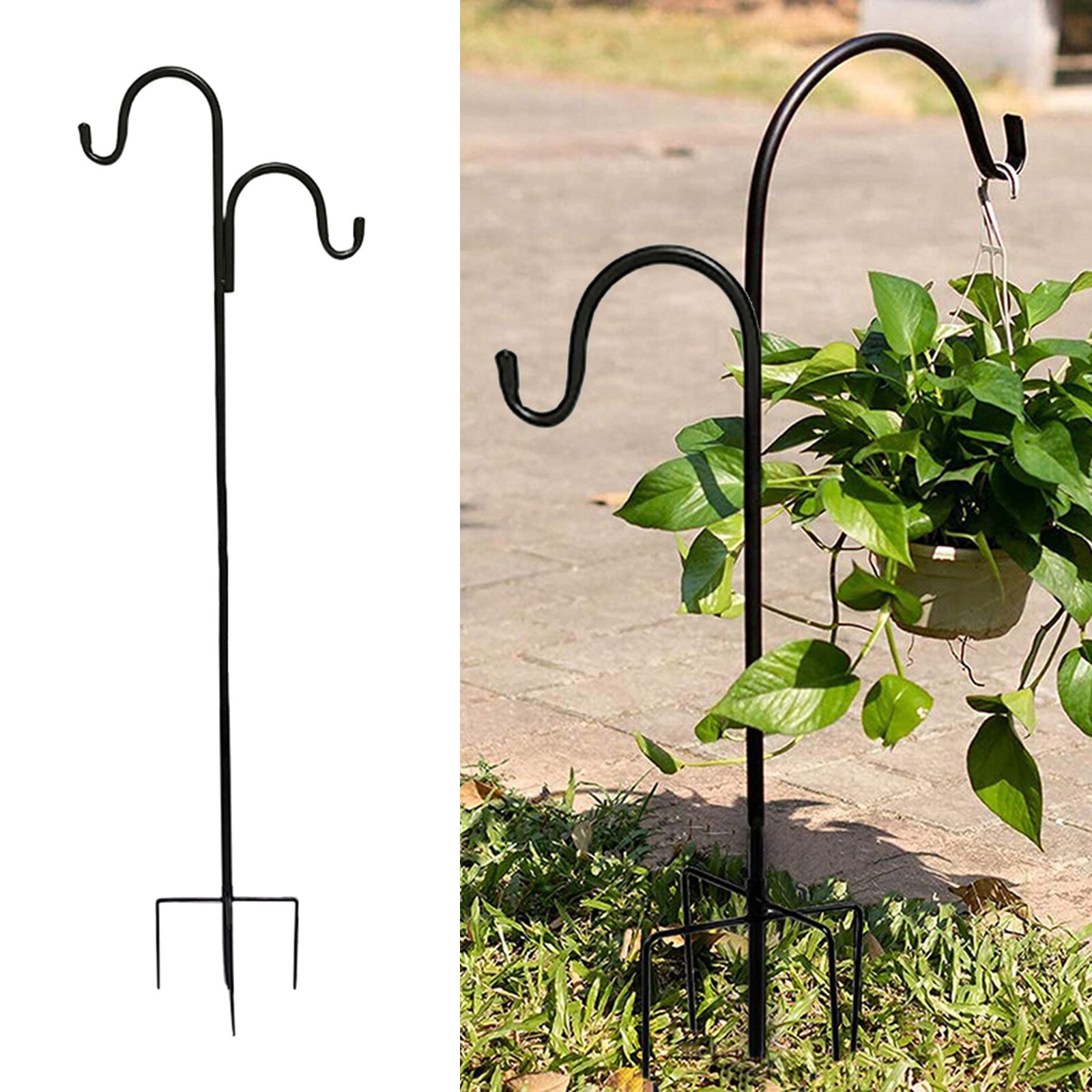 Piquet de pelouse robuste en s pour mangeoire à oiseaux, Base noire à 5 griffes: D 124cm