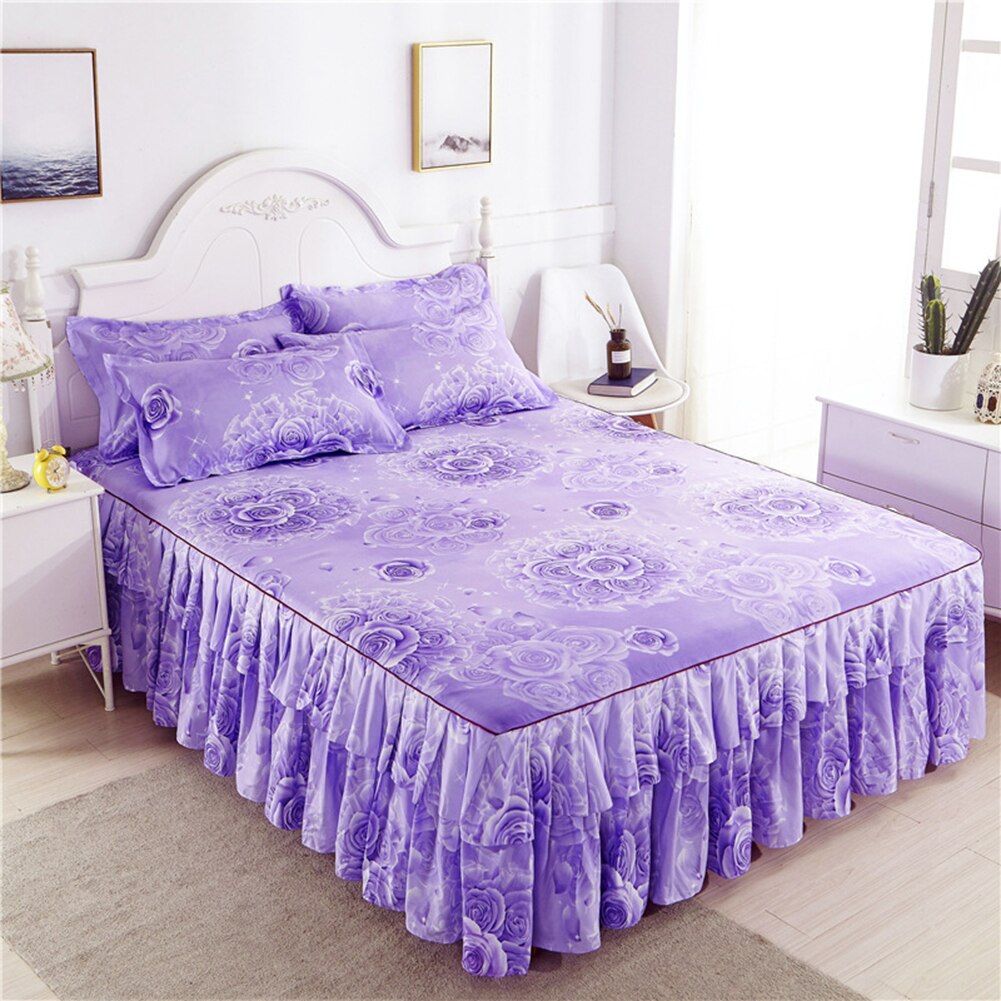Mode Nordic Romantische Bloem Patroon Polyester Verstoorde Spreien Bed Rok Queen Bed Covers Beddengoed Vel Thuis Room Decor