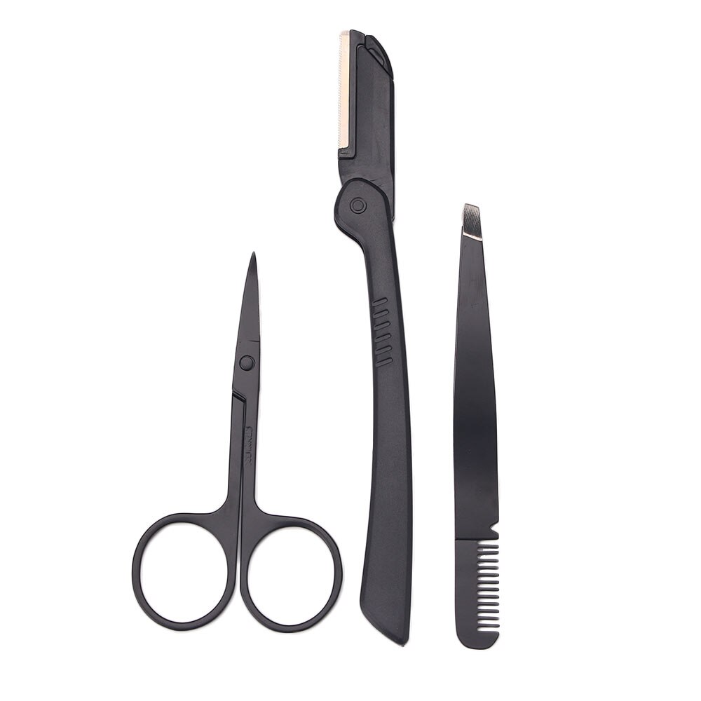 Pinzas negras para cejas, 1/3 Uds., pinzas de punta plana, tijeras curvas para nariz, eliminación de pestañas, vello de cejas, juego de maquillaje de acero inoxidable: 1