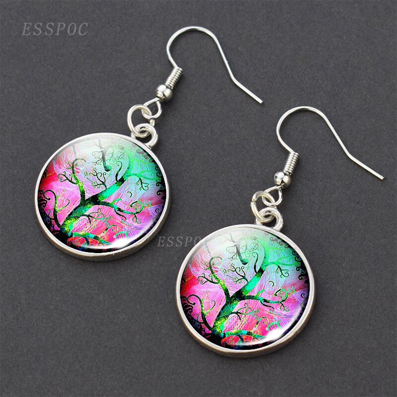 Baum des Lebens Glas Cabochon Ohrringe Silber Überzogene Baumeln Ohrringe Baum des Lebens Ohrringe Schmuck für Sie: Champagner-Gold