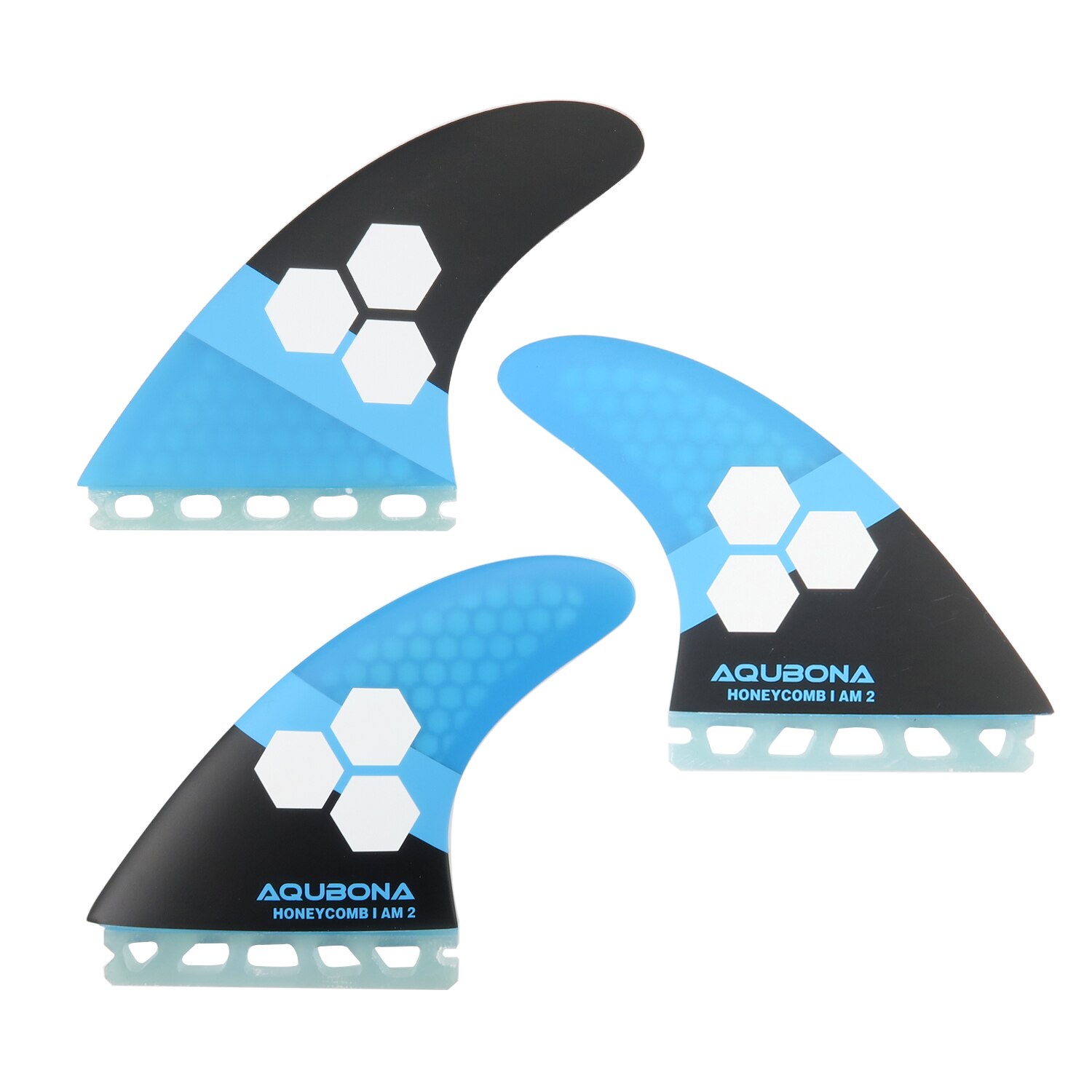 Aletas de fibra de vidrio para tabla de surf, doble pestaña, con bolsa de aleta, llave de aleta (Juegos pequeños, medianos, grandes): Future-blueC